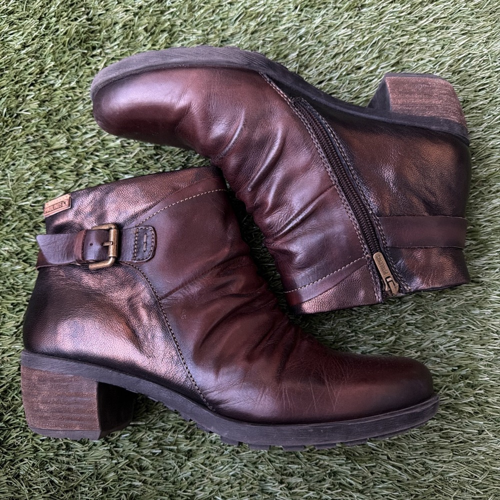 Pikolinos Women's Brown Leather Ankle Boots Size 39/8.5 2 In Heels